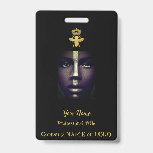 Personalised QUEEN BEE Name Tag Badge GOLD + BLACK ID Badge
