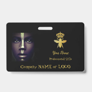Personalised QUEEN BEE Name Tag Badge GOLD + BLACK ID Badge