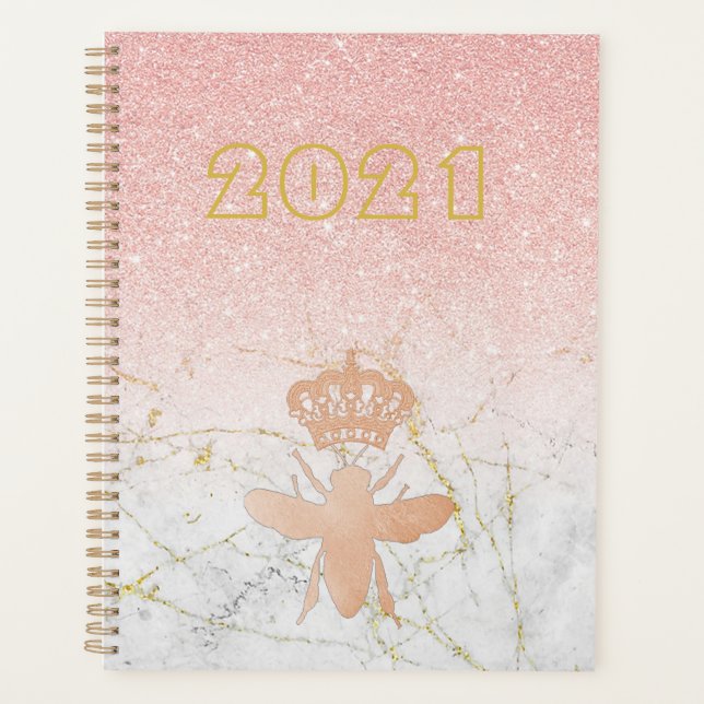 Personalised QUEEN BEE Rose Gold Large 2021 Planner (Front)