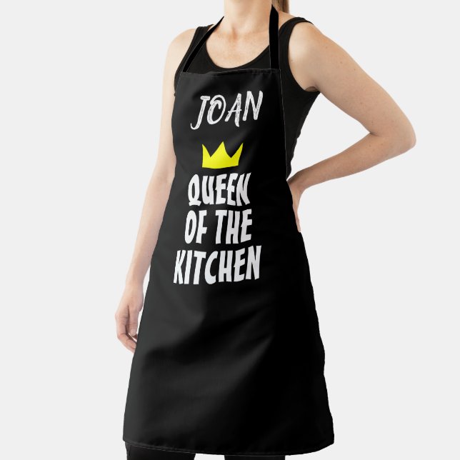 Personalised QUEEN OF THE KITCHEN MOM Black Apron (Insitu)