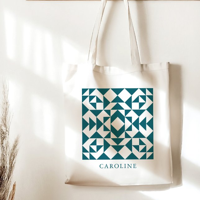 Personalised Quilt Block Gift for Quilter Teal Tote Bag (Creator Uploaded)