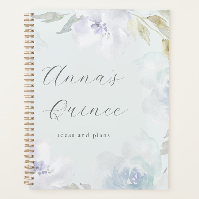 Personalised Quinceanera 15 Years Blue Floral Planner (Front)