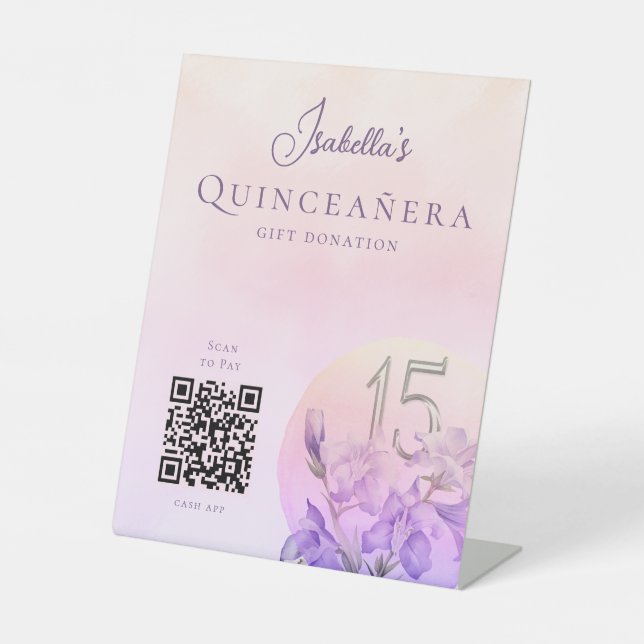 Personalised Quinceanera  QR Code Cash App  Pedestal Sign (Front)