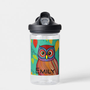 Personalised Quirky Colourful Folk Art Abstract Ow Water Bottle