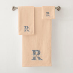 Personalised R Initial Silver Monogram Your Name B Bath Towel Set