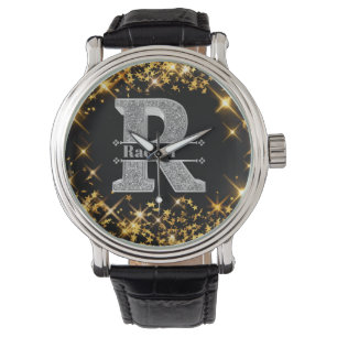 Personalised R Initial Silver Monogram Your Name Watch