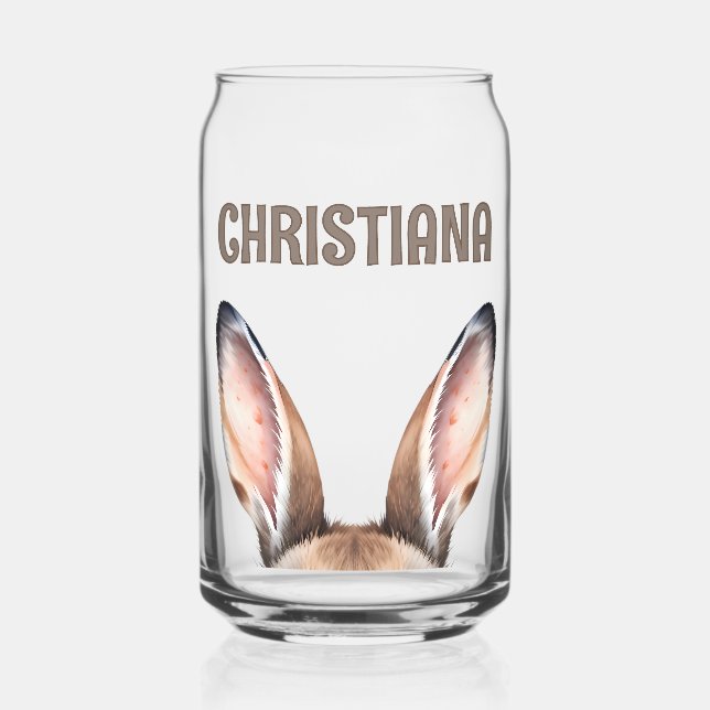 Personalised Rabbit Ears Cute Easter Bunny Can Glass (Front)