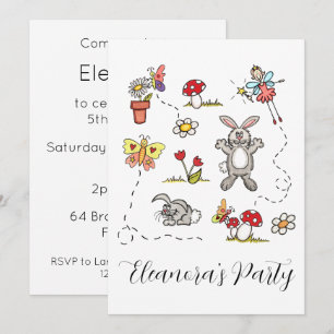 Personalised Rabbits, Butterflies, Flowers & Fairy Invitation
