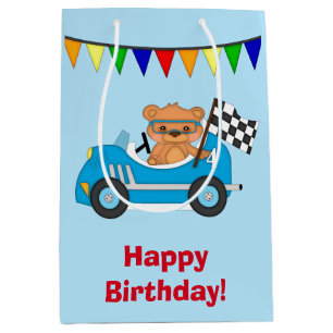 Personalised Race Car and Bear Medium Gift Bag