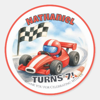 Personalised Race Car Birthday Classic Round Sticker
