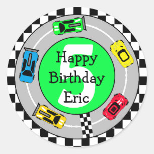 Personalised Race Car Boy's Birthday Classic Round Sticker