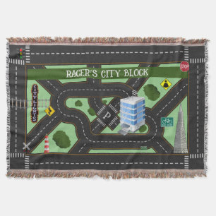 Personalised Racer's City Block Play Throw Blanket