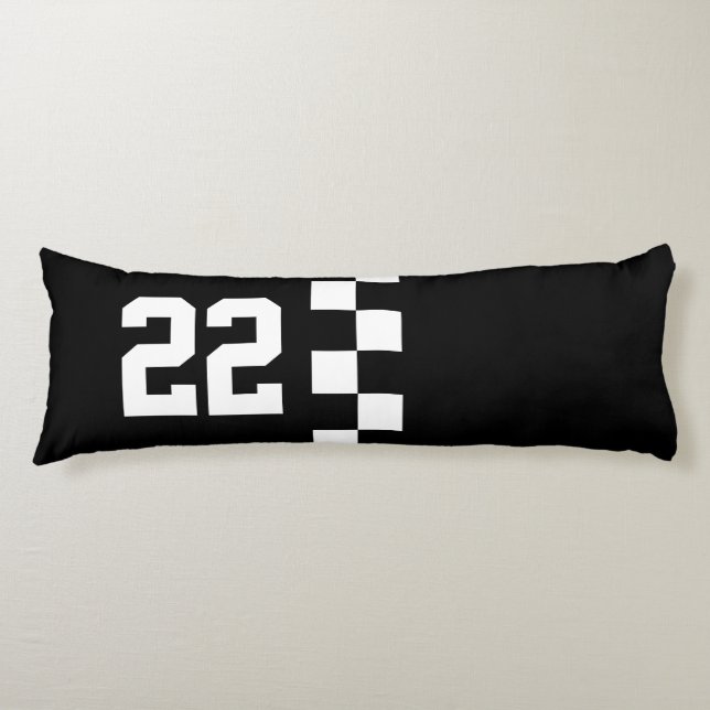 Personalised Racing Flag Black And White Body Cushion (Front)