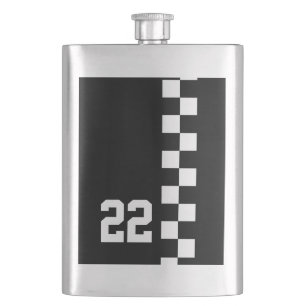 Personalised Racing Flag Black And White Hip Flask
