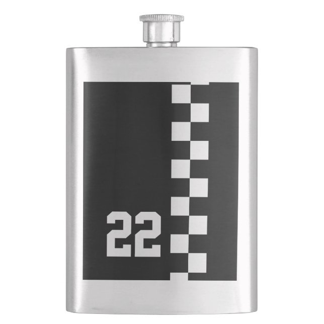 Personalised Racing Flag Black And White Hip Flask (Front)