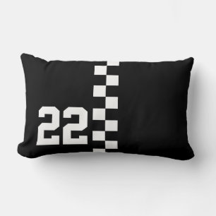 Personalised Racing Flag Black And White Lumbar Cushion