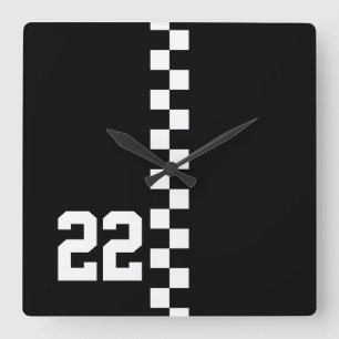 Personalised Racing Flag Black And White Square Wall Clock