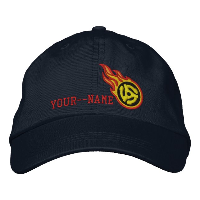 Personalised Racing Flames 45 Spacer Bullet Badge Embroidered Hat (Front)