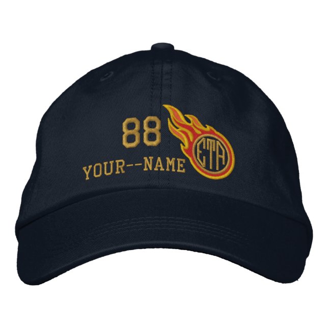 Personalised Racing Flames Bullet Number Name Plus Embroidered Hat (Front)