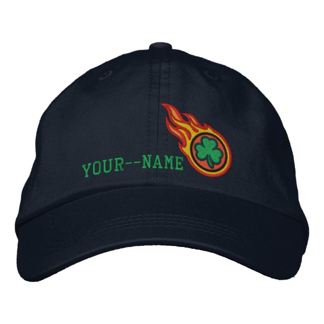 Personalised Racing Flames Irish Bullet Badge Embroidered Hat (Front)