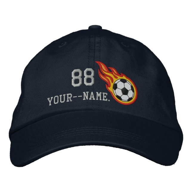 Personalised Racing Flames Soccer Bullet Badge Embroidered Hat (Front)