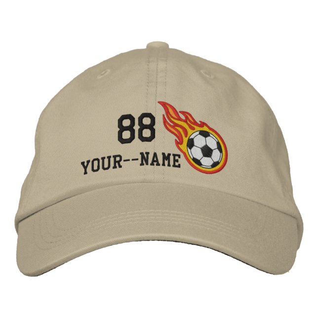 Personalised Racing Flames Soccer Bullet Badge Embroidered Hat (Front)