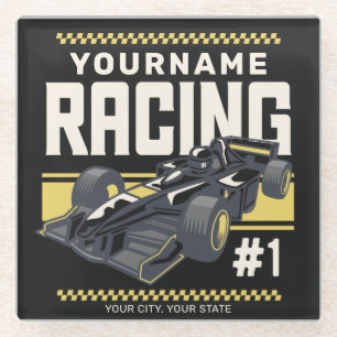 Personalised Racing Team Fast Race Car Driver  Glass Coaster