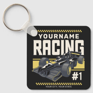 Personalised Racing Team Fast Race Car Driver  Key Ring