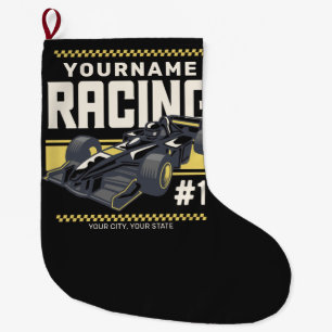 Personalised Racing Team Fast Race Car Driver Large Christmas Stocking