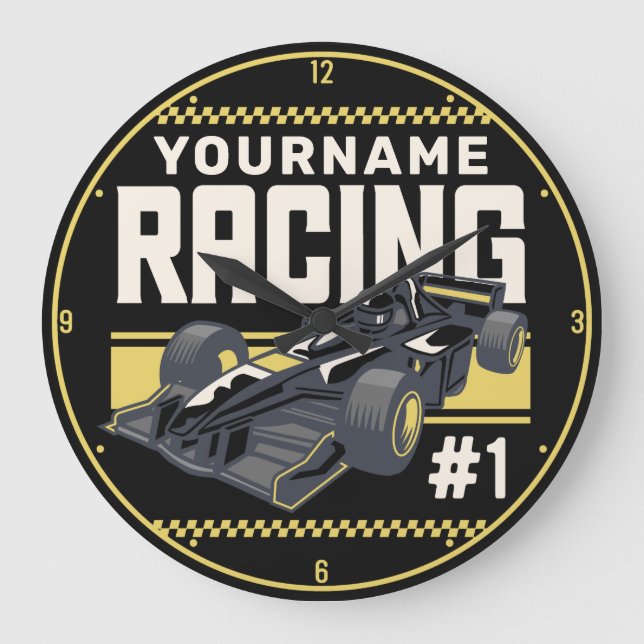 Personalised Racing Team Fast Race Car Driver  Large Clock (Front)