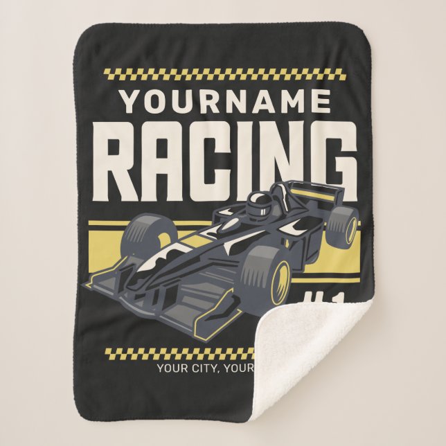 Personalised Racing Team Fast Race Car Driver  Sherpa Blanket (Front)