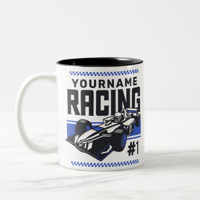 Personalised Racing Team Fast Race Car Driver  Two-Tone Coffee Mug (Left)