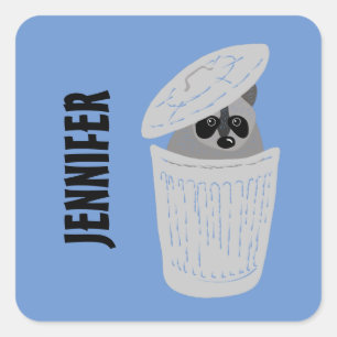 Personalised Racoon in a Garbage Can Square Sticker