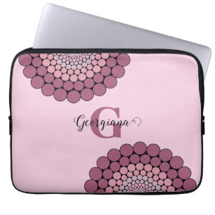 Personalised Radiant Dusky Rose Floral Dot Mandala Laptop Sleeve