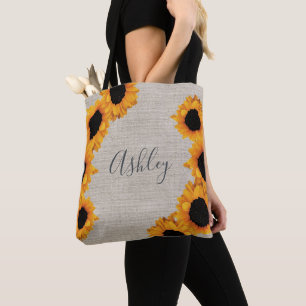 Personalised Radiant Sunflower Burlap Tote Bag
