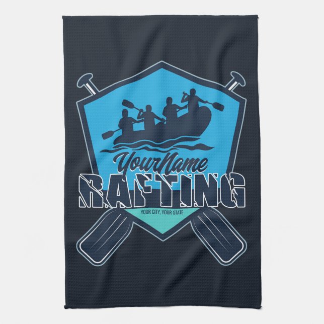 Personalised Rafting Whitewater River Adventure Tea Towel (Vertical)