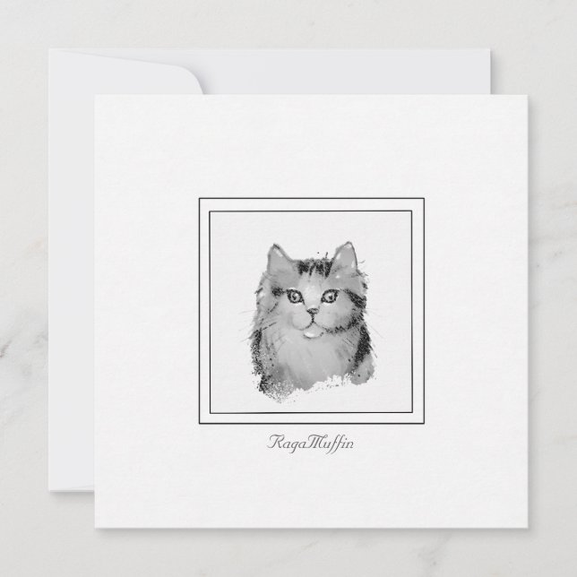 Personalised RagaMuffin Cat Drawing on a Flat Card (Front)