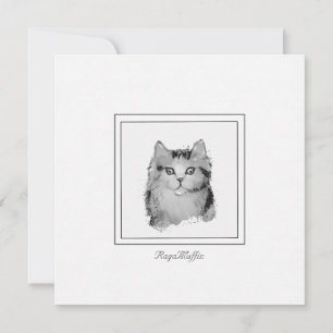 Personalised RagaMuffin Cat Drawing on a Flat Card