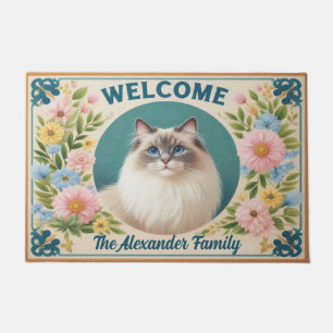 Personalised Ragdoll Cat Serenity Floral Welcome Doormat