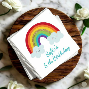 Personalised Rainbow 5th Birthday Cute Kids Party Napkin