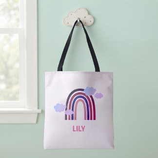 Personalised Rainbow and Clouds Tote Bag for Kids