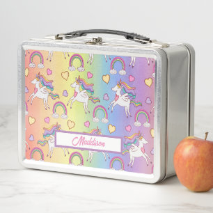 Personalised Rainbow and Unicorn Metal Lunch Box