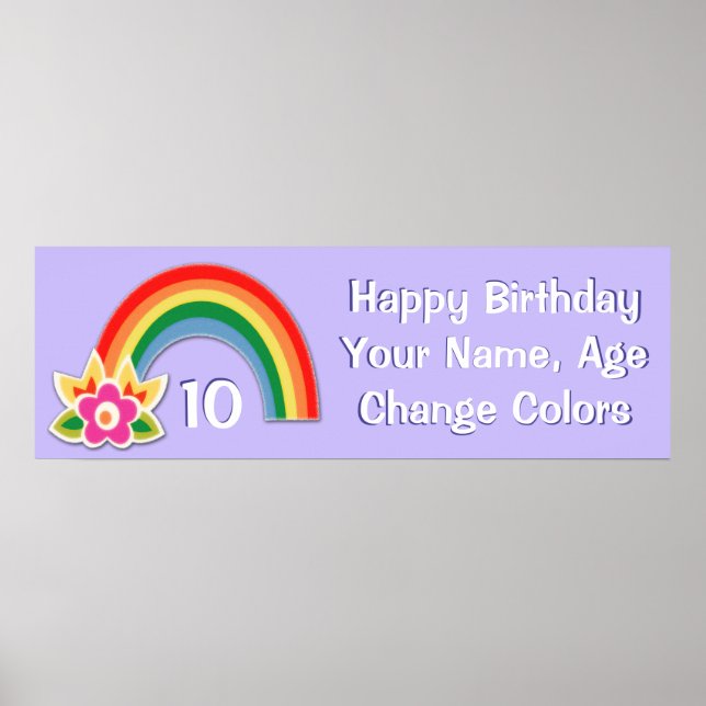 Personalised Rainbow Birthday Banner Posters (Front)