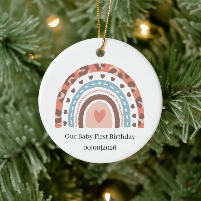 Personalised Rainbow Birthday Ceramic Ornament (Tree)