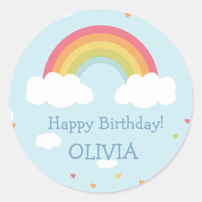 Personalised Rainbow Birthday Party Stickers (Front)