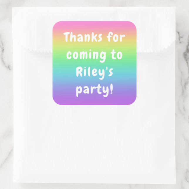 Personalised Rainbow Birthday Square Sticker (Bag)