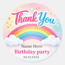 Personalised Rainbow Birthday Thank You Stickers
