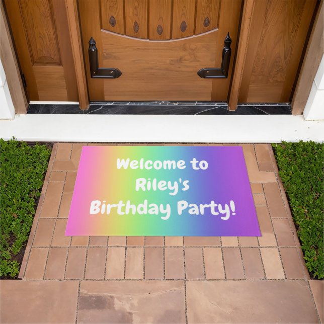 Personalised Rainbow Birthday Welcome Doormat (Outdoor)