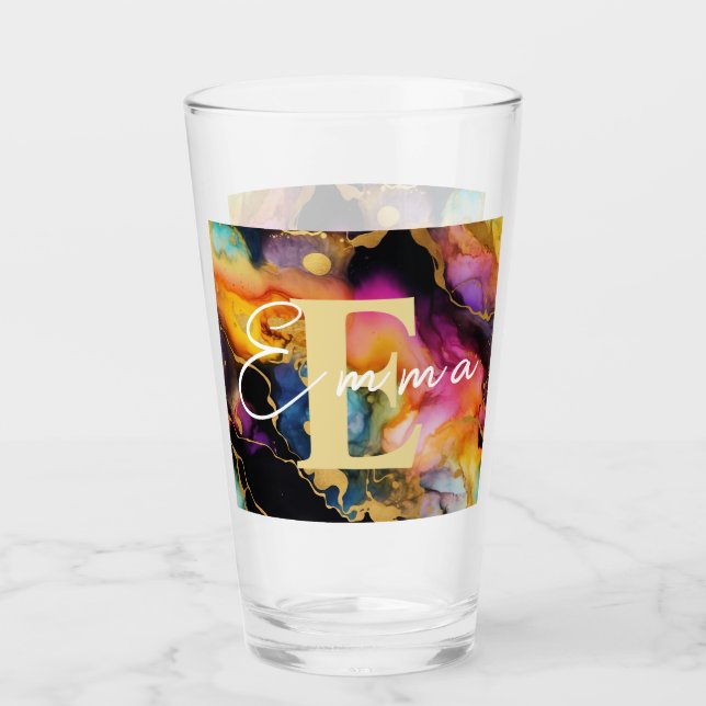 Personalised Rainbow & Black Alcohol Ink Glass (Front)