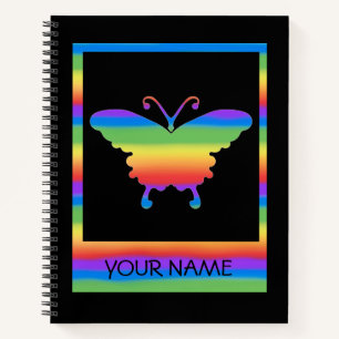 Personalised Rainbow Butterfly Spiral Notebook